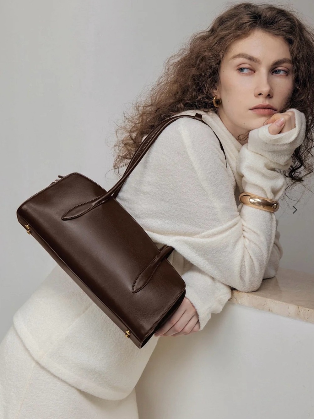Parisa Wang Gabrielle East West Brown Leather Shoulder Bag